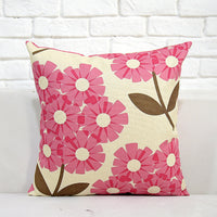 HKM-687891 Square Cotton and Linen Pillow with Vintage Flower and Bird Design, Double-Sided Pattern