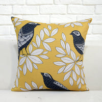 HKM-687891 Square Cotton and Linen Pillow with Vintage Flower and Bird Design, Double-Sided Pattern