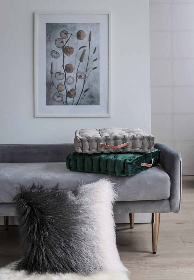 HKM-688147 Velvet Sofa Cushion - Thickened Pillow in Advanced Gray, Dark Green & Gray Blue, 45x45cm