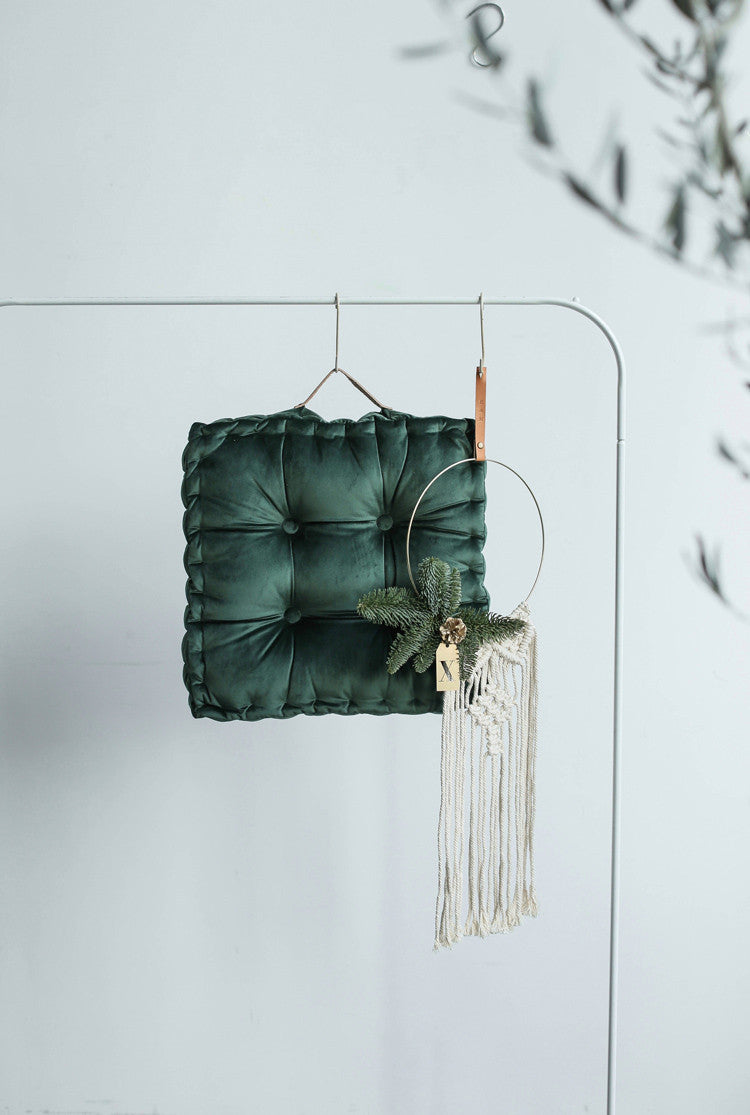 HKM-688147 Velvet Sofa Cushion - Thickened Pillow in Advanced Gray, Dark Green & Gray Blue, 45x45cm