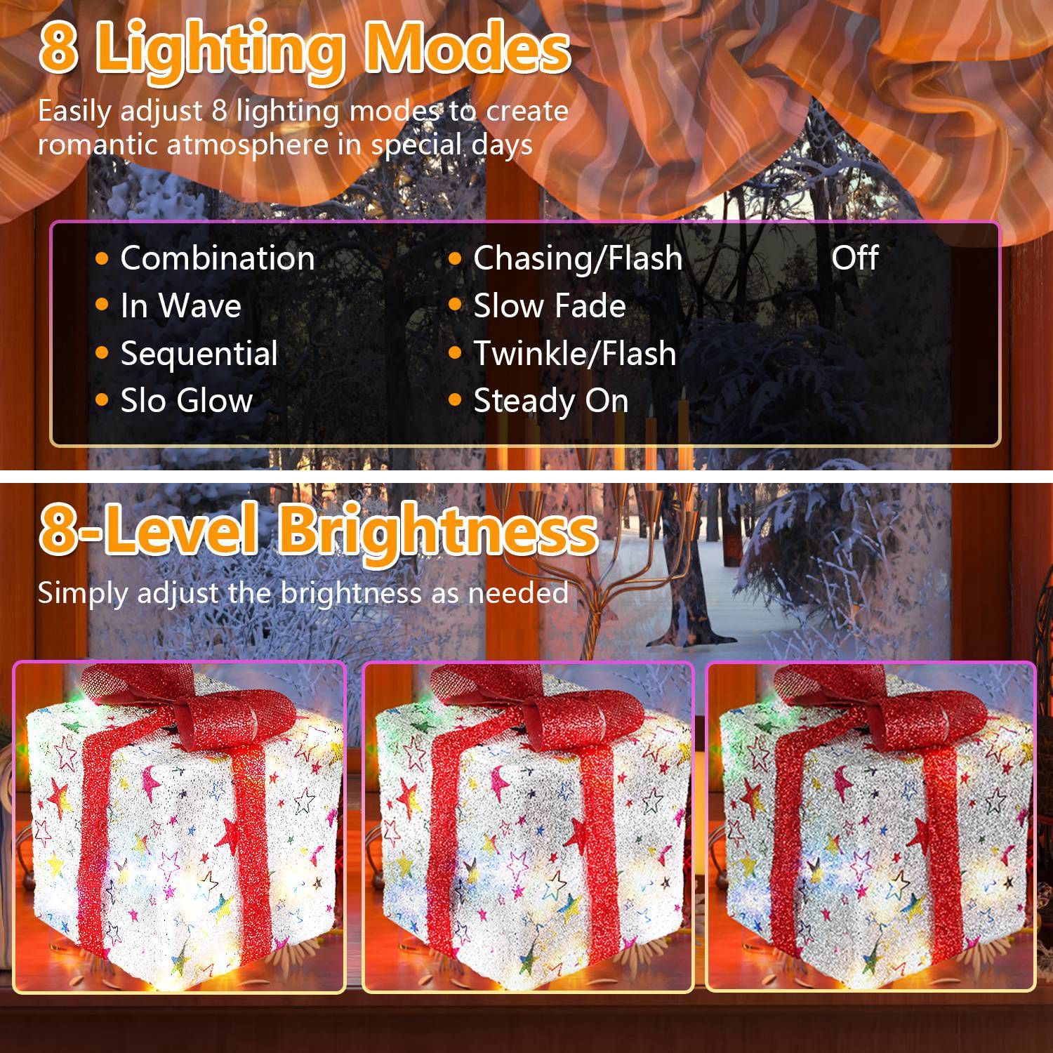 HKM-688211 Set of 3 Christmas Lighted Gift Boxes with 50 LED Lights, Waterproof, Battery Powered, Remote Control, 8 Lighting Modes for Indoor and Outdoor Decor