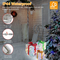HKM-688211 Set of 3 Christmas Lighted Gift Boxes with 50 LED Lights, Waterproof, Battery Powered, Remote Control, 8 Lighting Modes for Indoor and Outdoor Decor