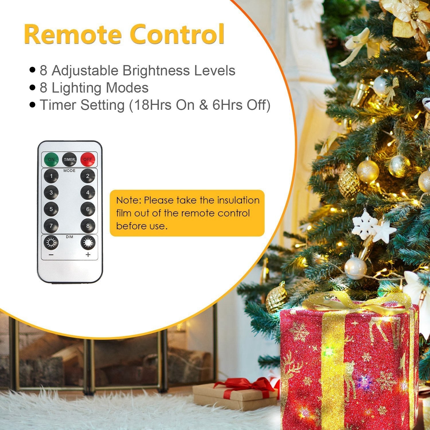 HKM-688211 Set of 3 Christmas Lighted Gift Boxes with 50 LED Lights, Waterproof, Battery Powered, Remote Control, 8 Lighting Modes for Indoor and Outdoor Decor