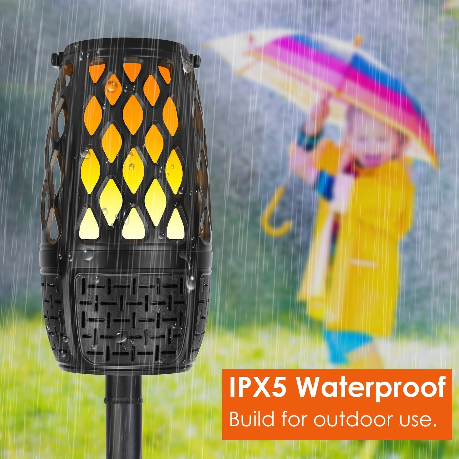 HKM-688275 4 in 1 Outdoor Wireless Speaker with LED Flame Light, IPX5 Waterproof, 2000mAh Battery, Sync with Up to 100 Speakers
