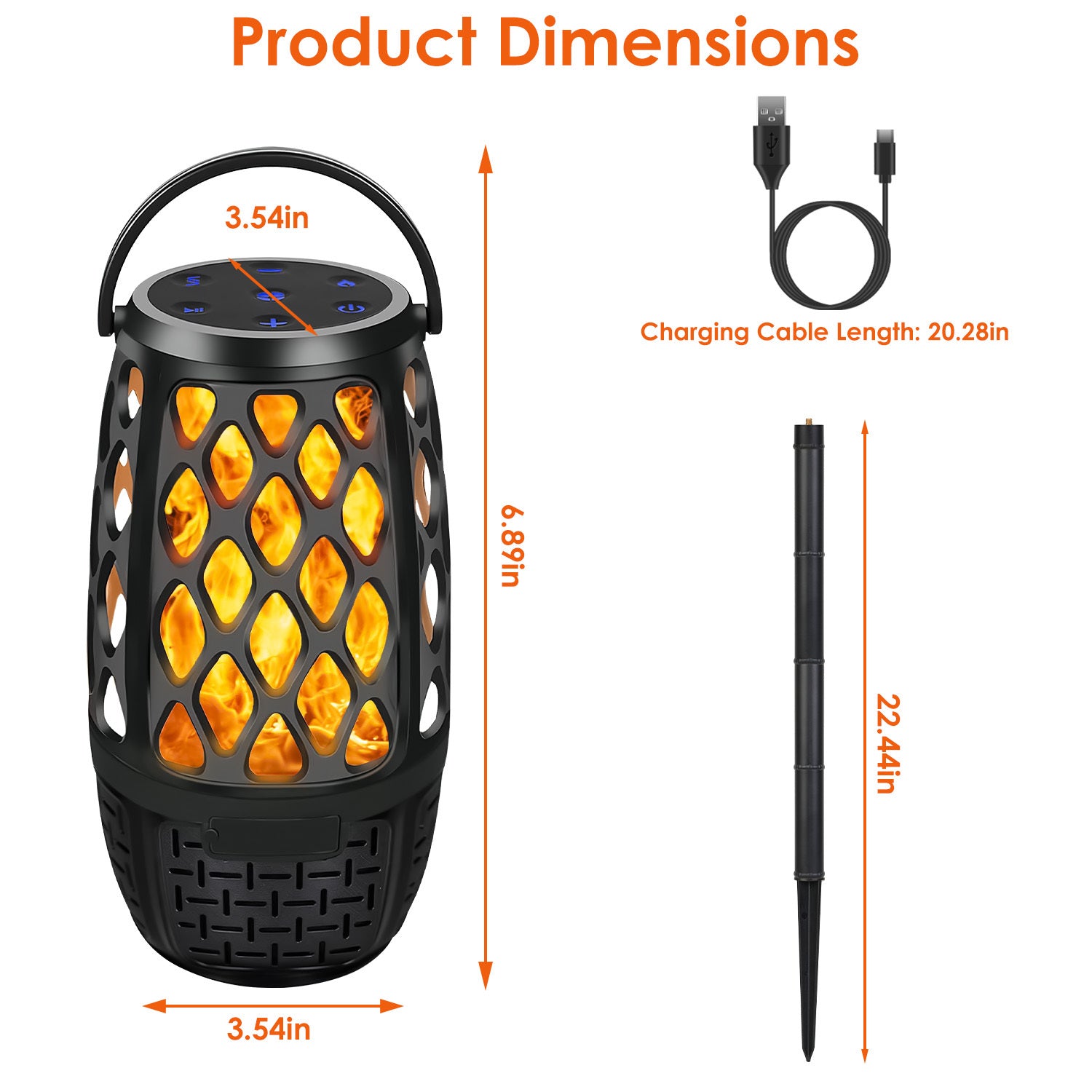 HKM-688275 4 in 1 Outdoor Wireless Speaker with LED Flame Light, IPX5 Waterproof, 2000mAh Battery, Sync with Up to 100 Speakers