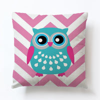 HKM-688467 Cute Cartoon Owl Geometric Linen Sofa Pillowcase – 45x45cm, PP Cotton Filling