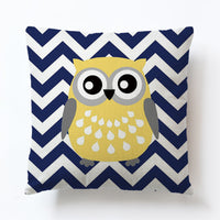 HKM-688467 Cute Cartoon Owl Geometric Linen Sofa Pillowcase – 45x45cm, PP Cotton Filling