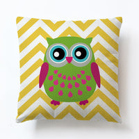 HKM-688467 Cute Cartoon Owl Geometric Linen Sofa Pillowcase – 45x45cm, PP Cotton Filling