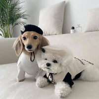 HKM-688595 Knitted Pet Hat for Dogs and Cats - Fashionable and Simple Design, Black and Beige
