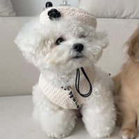 HKM-688595 Knitted Pet Hat for Dogs and Cats - Fashionable and Simple Design, Black and Beige