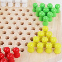 HKM-688659 Wooden Hexagon Star Checkers Game Set for Family Fun - Educational Table Game for Kids and Adults, 6 Colors