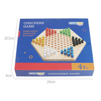 HKM-688659 Wooden Hexagon Star Checkers Game Set for Family Fun - Educational Table Game for Kids and Adults, 6 Colors