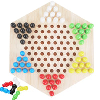 HKM-688659 Wooden Hexagon Star Checkers Game Set for Family Fun - Educational Table Game for Kids and Adults, 6 Colors
