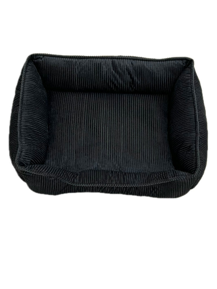 HKM-688723 Four Seasons Teddy Bear Cat Nest - Soft Corduroy Pet Bed in Black and Khaki, Sizes S, M, L