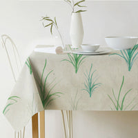 HKM-688915 Norse Style Green Plant Leaf Linen Tablecloth - Multiple Sizes Available