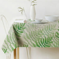 HKM-688915 Norse Style Green Plant Leaf Linen Tablecloth - Multiple Sizes Available