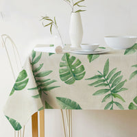 HKM-688915 Norse Style Green Plant Leaf Linen Tablecloth - Multiple Sizes Available