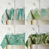 HKM-688915 Norse Style Green Plant Leaf Linen Tablecloth - Multiple Sizes Available