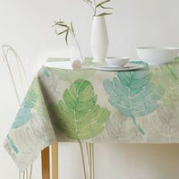 HKM-688915 Norse Style Green Plant Leaf Linen Tablecloth - Multiple Sizes Available