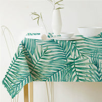 HKM-688915 Norse Style Green Plant Leaf Linen Tablecloth - Multiple Sizes Available