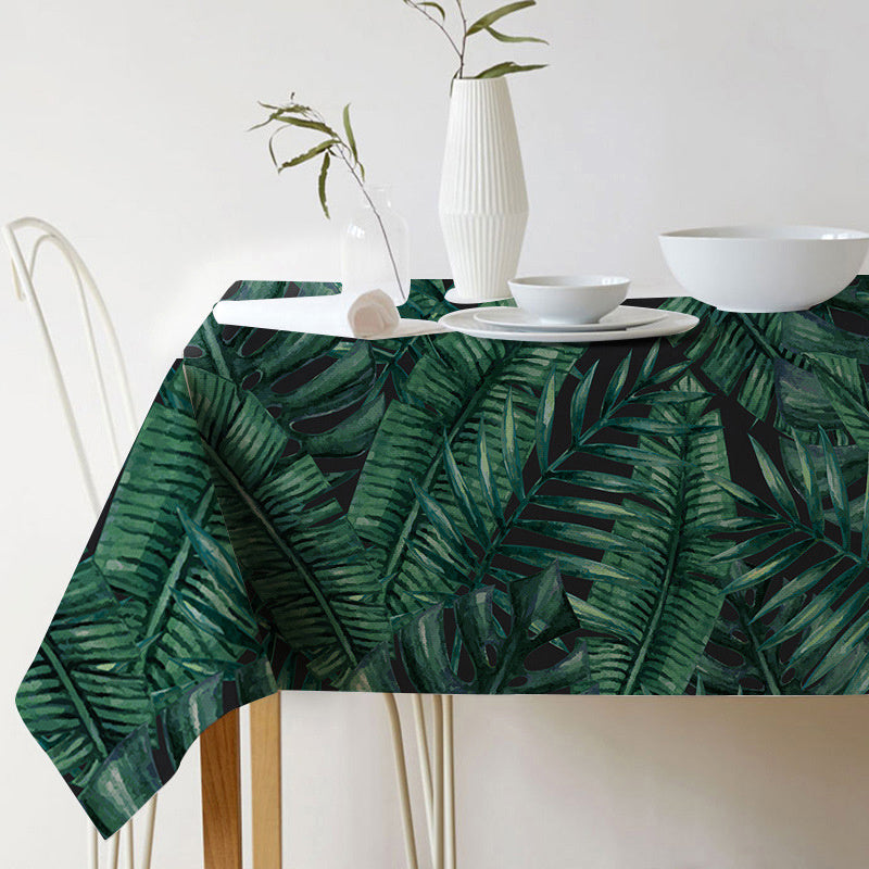 HKM-688915 Norse Style Green Plant Leaf Linen Tablecloth - Multiple Sizes Available
