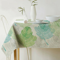 HKM-688915 Norse Style Green Plant Leaf Linen Tablecloth - Multiple Sizes Available