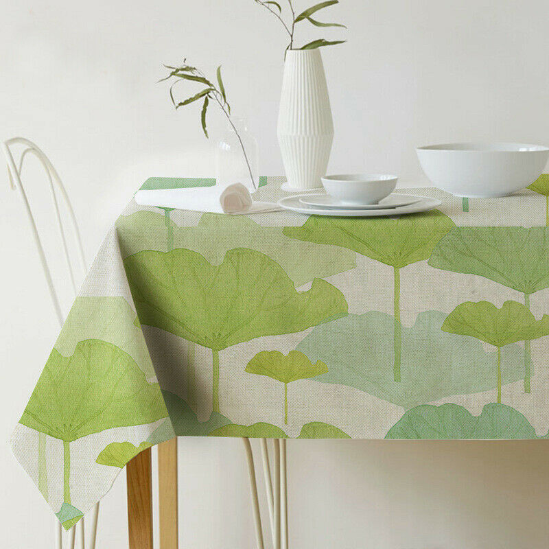 HKM-688915 Norse Style Green Plant Leaf Linen Tablecloth - Multiple Sizes Available