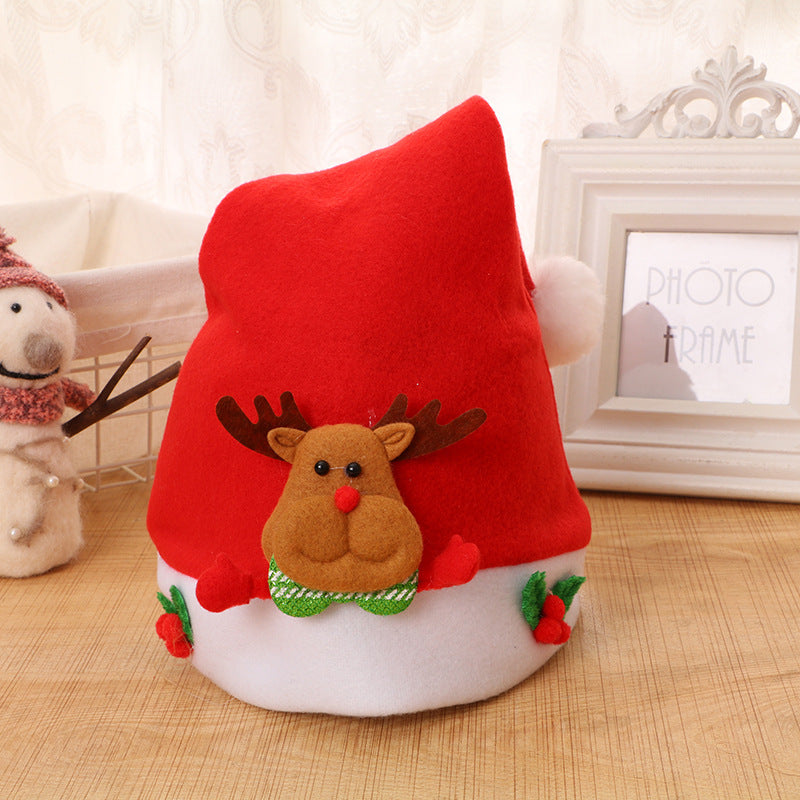 HKM-689043 Children's Christmas Hat in Felt and Coral Velvet - Elk, Snowman, Bear & More Styles