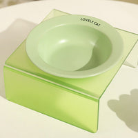 HKM-689107 Cat Ceramic Bowl with High Foot Acrylic Rack in Multiple Colors
