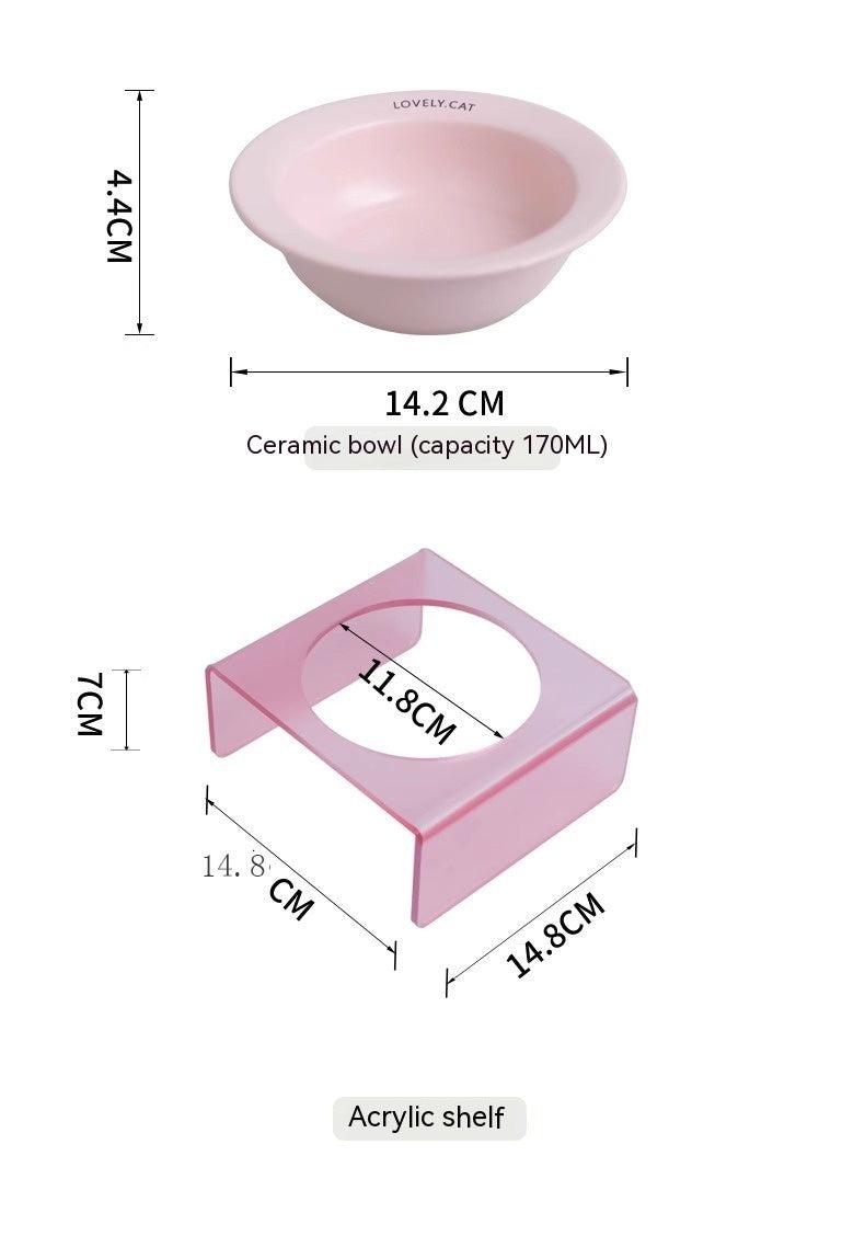 HKM-689107 Cat Ceramic Bowl with High Foot Acrylic Rack in Multiple Colors