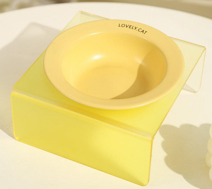 HKM-689107 Cat Ceramic Bowl with High Foot Acrylic Rack in Multiple Colors