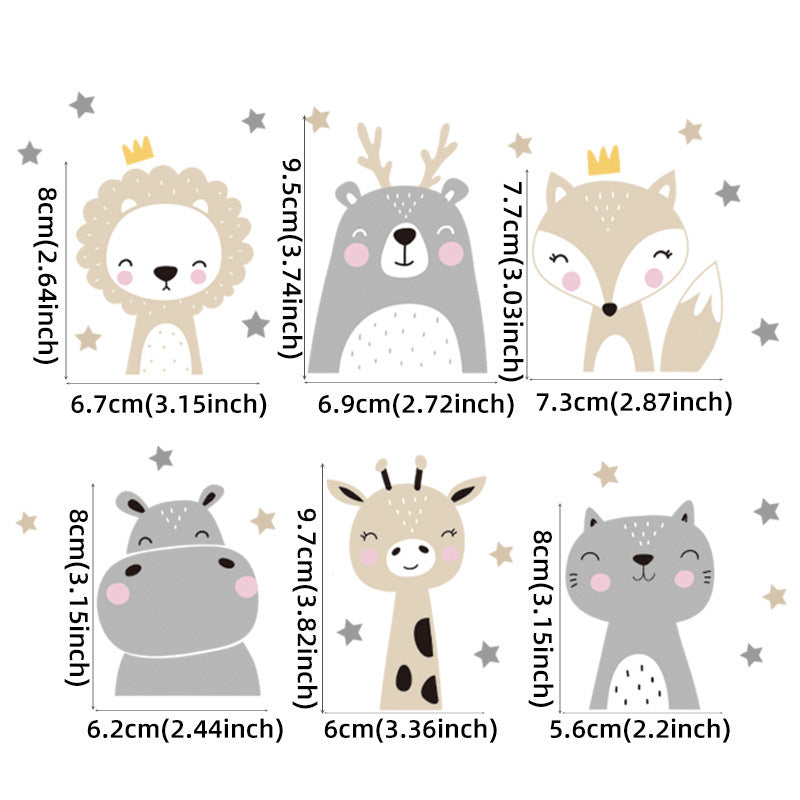 HKM-689171 Cute Animal PVC Wall Stickers for Children's Room Decoration - 6 Pieces, 10x10CM
