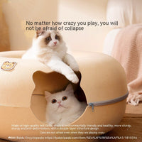 HKM-689235 Animal-Shaped Felt Cat Nest - Cozy Pet Bed for Cats in Brown Bear Design