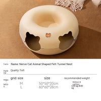 HKM-689235 Animal-Shaped Felt Cat Nest - Cozy Pet Bed for Cats in Brown Bear Design