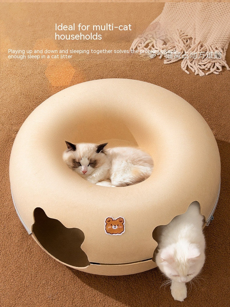 HKM-689235 Animal-Shaped Felt Cat Nest - Cozy Pet Bed for Cats in Brown Bear Design