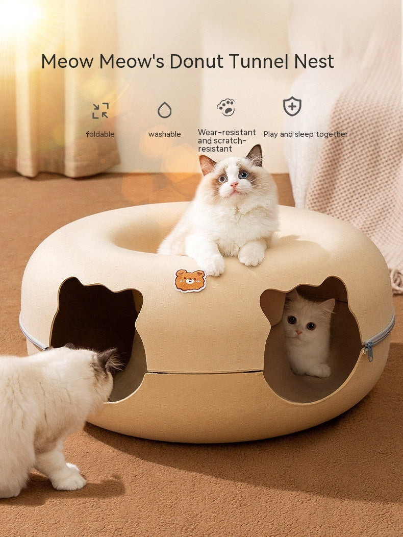 HKM-689235 Animal-Shaped Felt Cat Nest - Cozy Pet Bed for Cats in Brown Bear Design