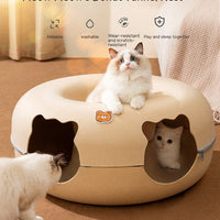 HKM-689235 Animal-Shaped Felt Cat Nest - Cozy Pet Bed for Cats in Brown Bear Design