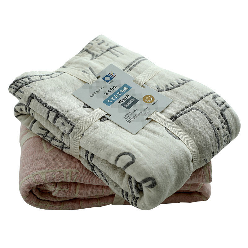 HKM-689235 Cotton Gauze Pillow Cases with Cartoon Cat Design in Various Colors and Sets