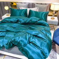 HKM-689235 Satin Three-Piece Quilt Cover and Pillowcase Set in Solid Colors