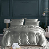 HKM-689235 Satin Three-Piece Quilt Cover and Pillowcase Set in Solid Colors
