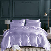 HKM-689235 Satin Three-Piece Quilt Cover and Pillowcase Set in Solid Colors