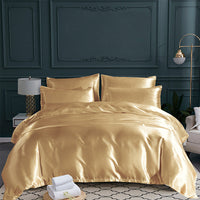 HKM-689235 Satin Three-Piece Quilt Cover and Pillowcase Set in Solid Colors