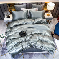 HKM-689235 Satin Three-Piece Quilt Cover and Pillowcase Set in Solid Colors