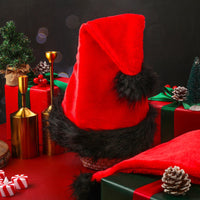 HKM-689363 Red and Black Plush Christmas Hat for Festive Dress-Up (32 x 45CM)