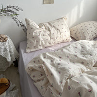 HKM-689555 Cotton Four-Piece Bedding Set with Bed Sheet, Quilt Cover, and Pillow Cases
