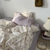 HKM-689555 Cotton Four-Piece Bedding Set with Bed Sheet, Quilt Cover, and Pillow Cases