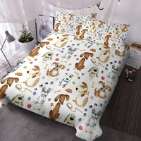 HKM-689555 Kids' Pastel Animal Duvet Cover Set with Dog Paws Pattern - 3 Pieces, Soft Microfiber, Machine Washable