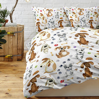 HKM-689555 Kids' Pastel Animal Duvet Cover Set with Dog Paws Pattern - 3 Pieces, Soft Microfiber, Machine Washable
