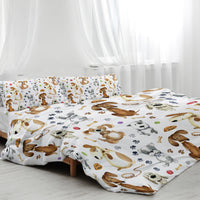 HKM-689555 Kids' Pastel Animal Duvet Cover Set with Dog Paws Pattern - 3 Pieces, Soft Microfiber, Machine Washable