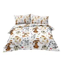 HKM-689555 Kids' Pastel Animal Duvet Cover Set with Dog Paws Pattern - 3 Pieces, Soft Microfiber, Machine Washable